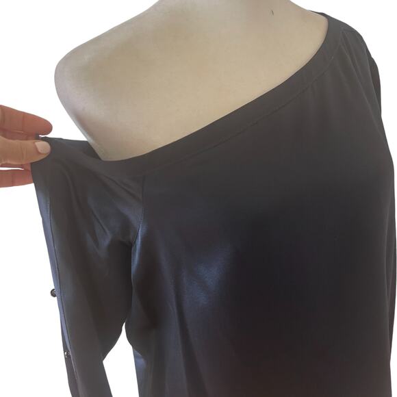Worth New York Navy Silk One Shoulder Long Sleeve Blouse Top Womens Size 10 - Picture 2 of 6